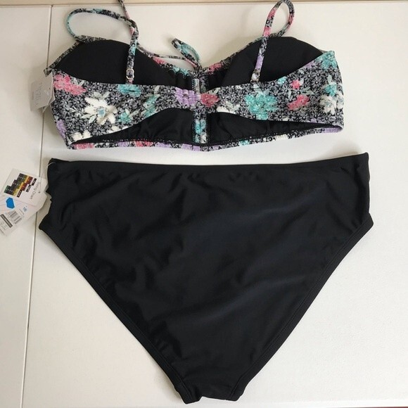 NWT Time and Tru Two Piece Bathing Suit Print Top Black Cutout Bottom Womens XL - Picture 5 of 16